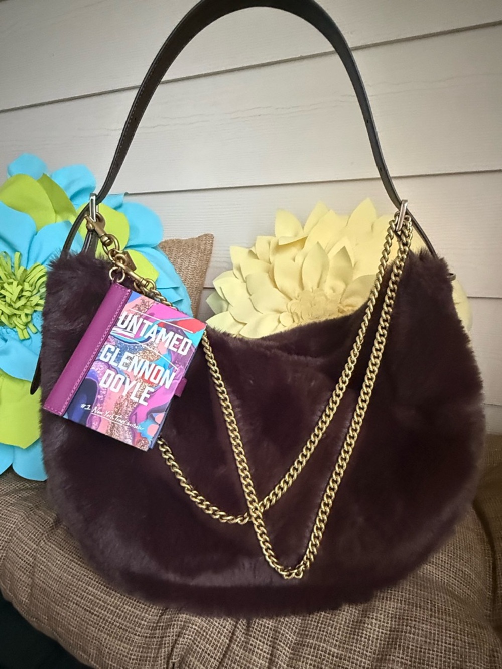 Kate Spade Large Nova Hot Fudge Faux Fur Shoulder Bag